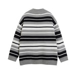 striped stand collar cardigan sweater