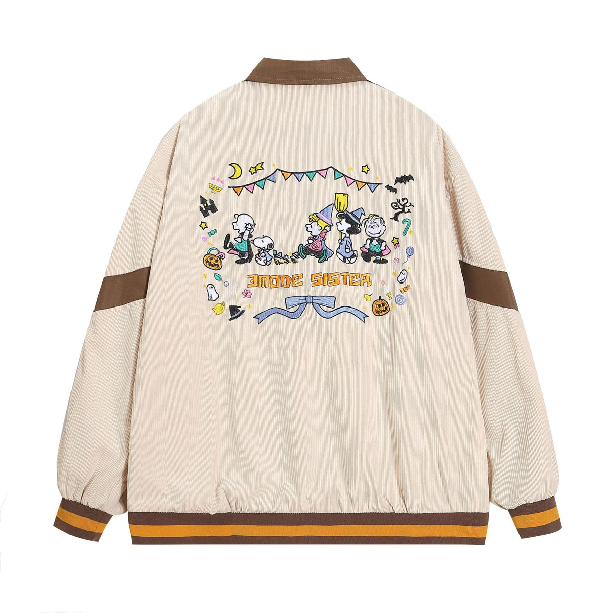 Contrast color stitching cartoon embroidery couple jacket