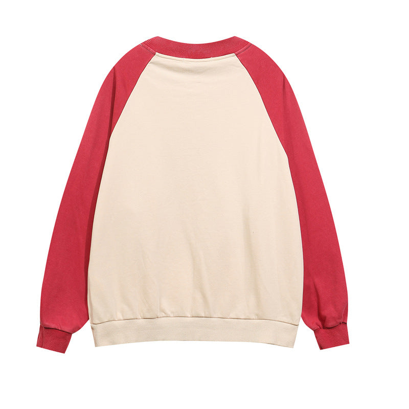 Retro color block crew neck sweatshirt