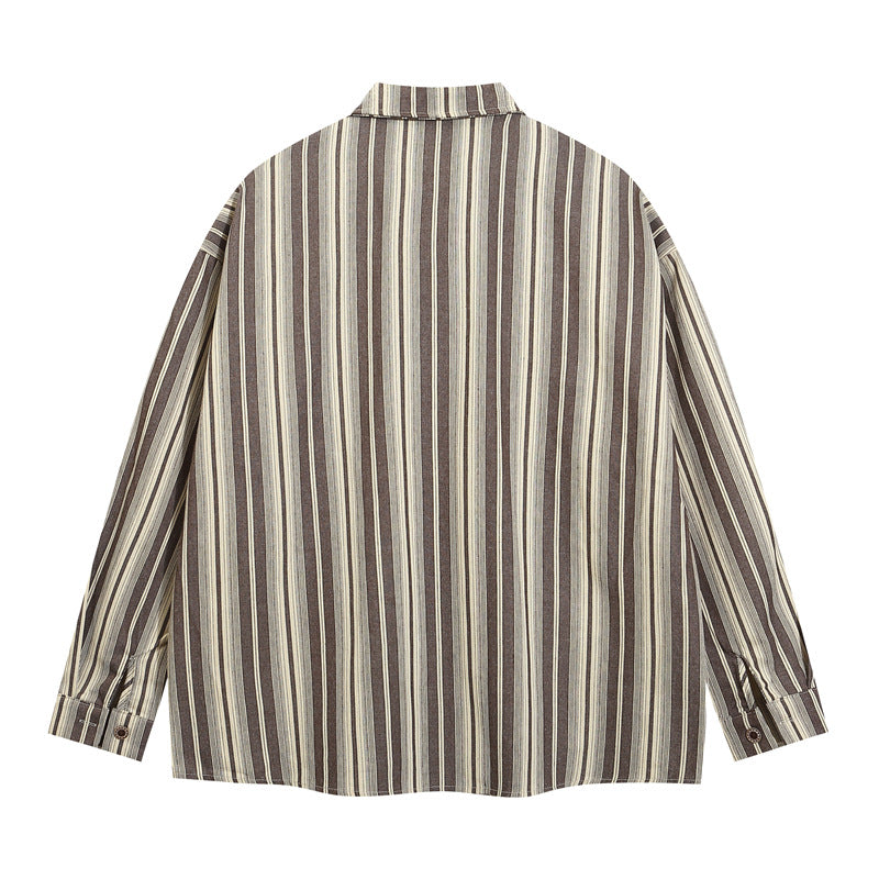 Retro vertical striped long-sleeved shirt 