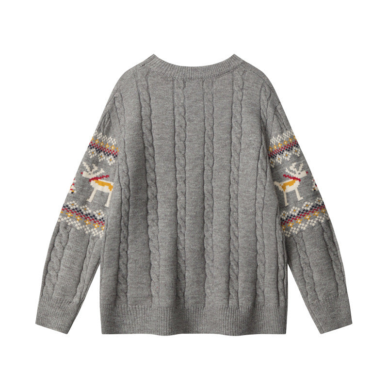 Retro crew neck knitted sweater