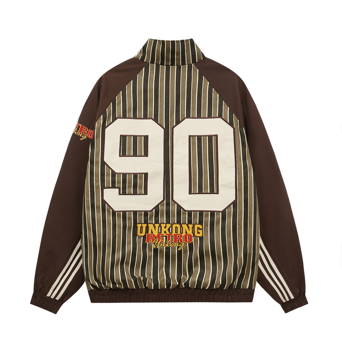 Retro striped stand collar cotton jacket