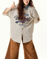 Lettering striped short-sleeved shirt