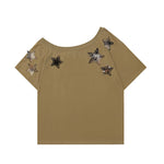 Retro off-shoulder short sleeves