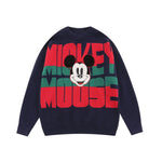 美式復古卡通字母刺綉寬鬆圓領毛衣