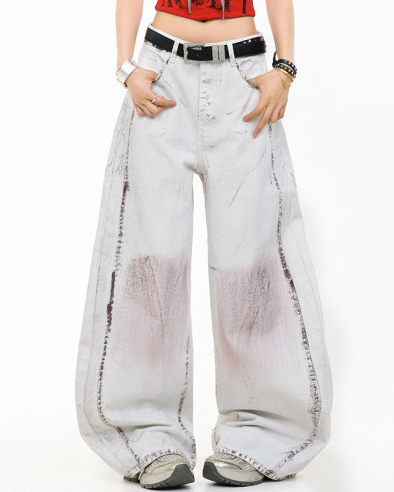 Retro loose curved trousers