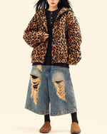 Retro leopard print hooded cotton jacket