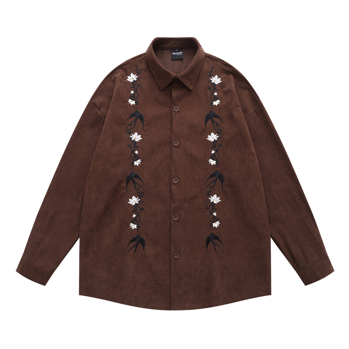 Floral embroidered long-sleeved shirt
