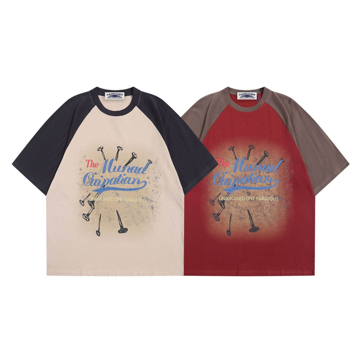 American retro contrasting raglan letter short sleeves