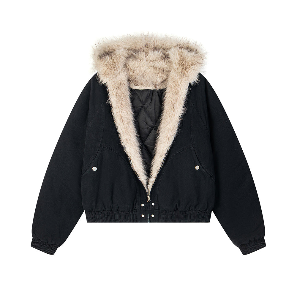 모피 트리밍 후드 코튼 패딩 재킷