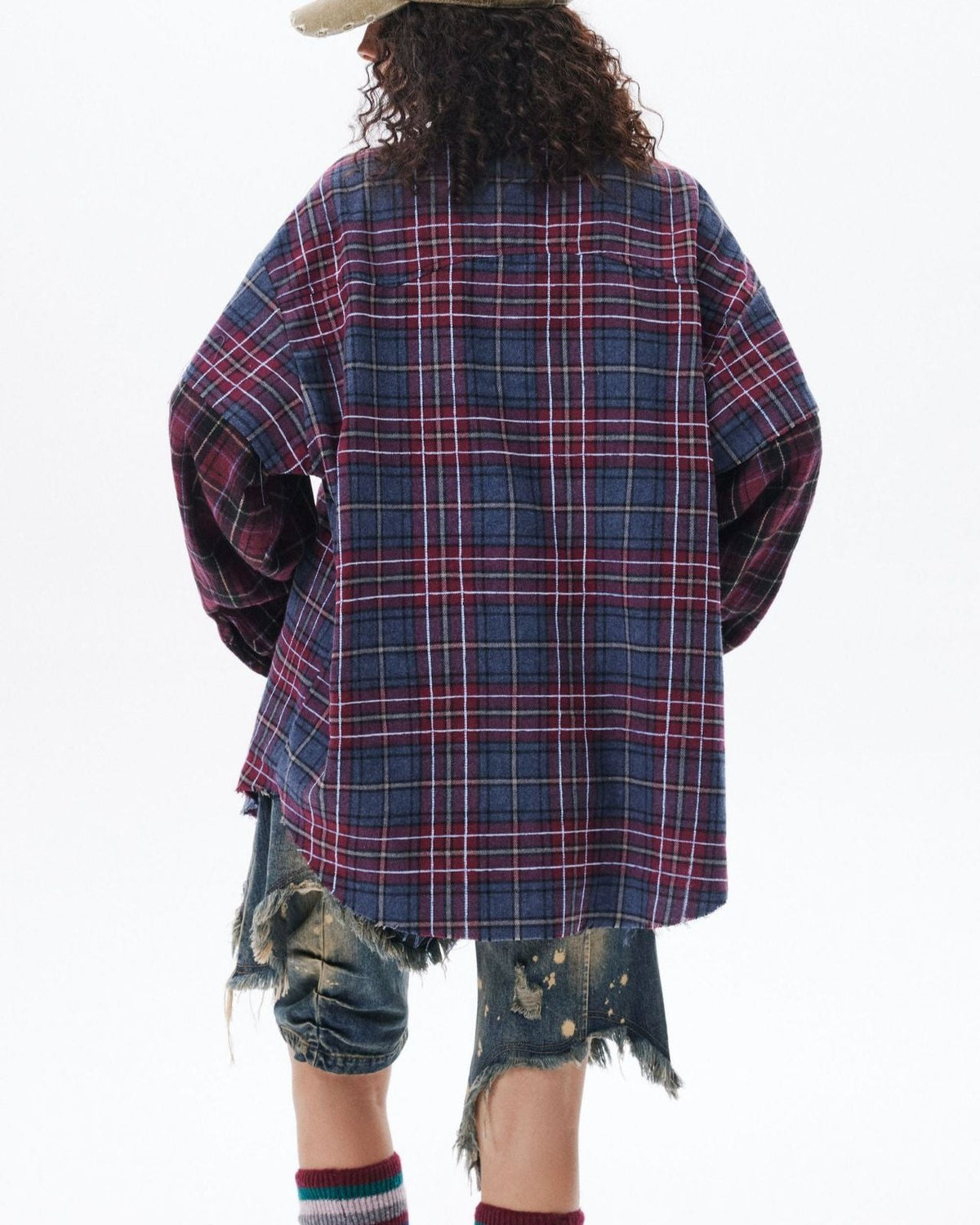 Retro fake two piece plaid shirt