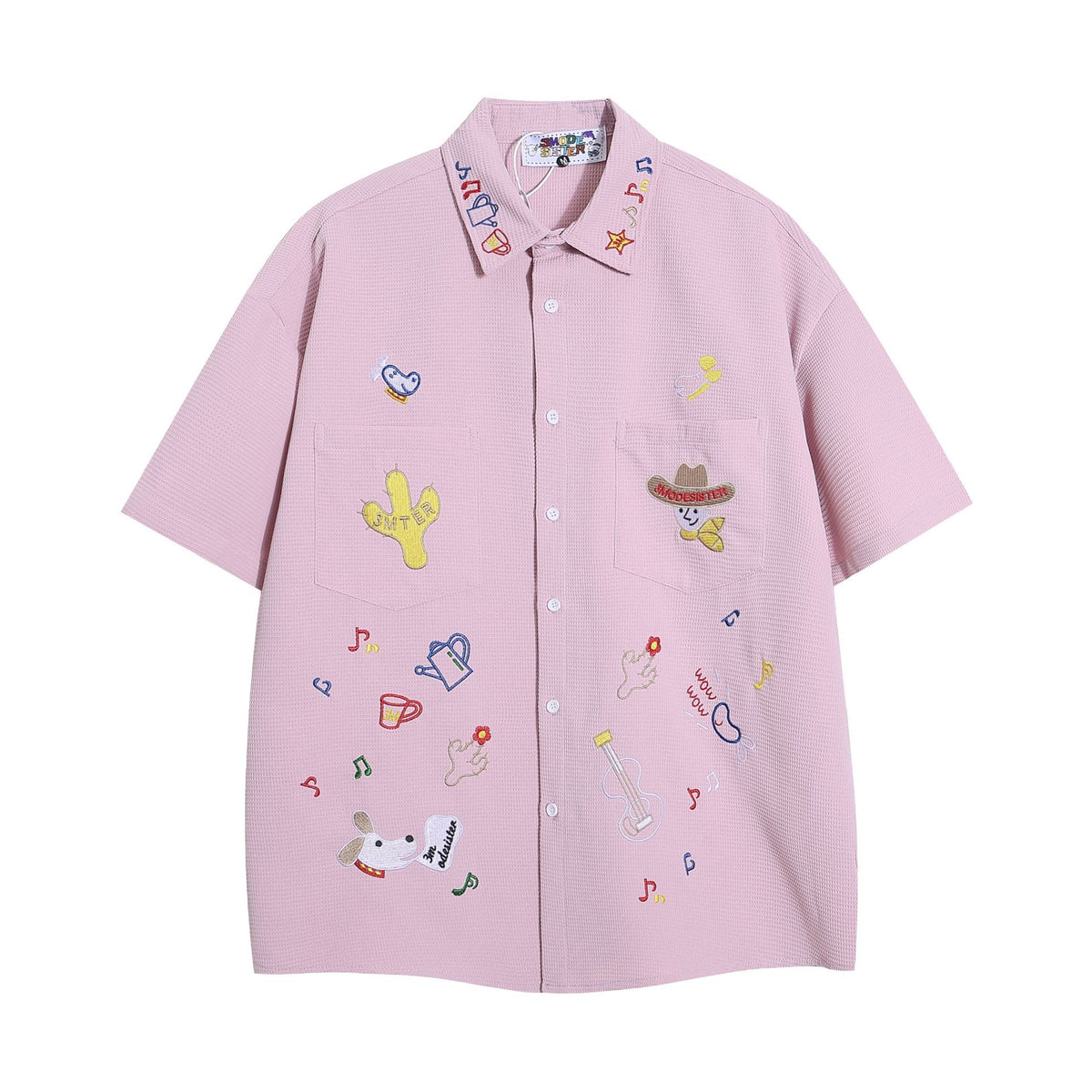 American retro waffle cartoon embroidered shirt