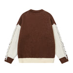 Retro contrasting raw edge crew neck sweater