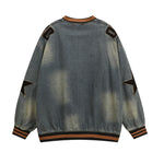 Retro distressed washed denim long sleeves