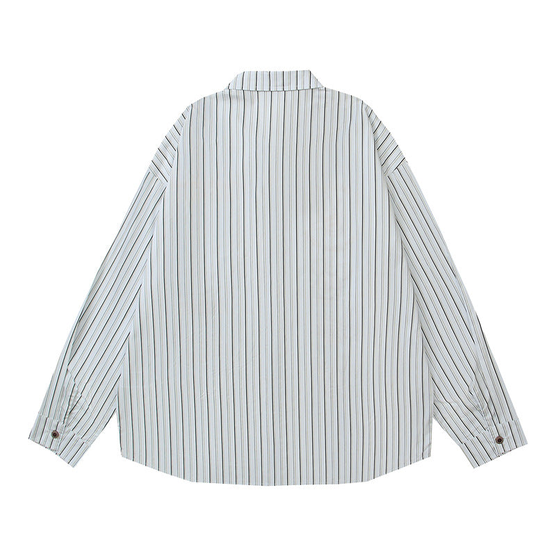 vertical striped cartoon embroidered shirt