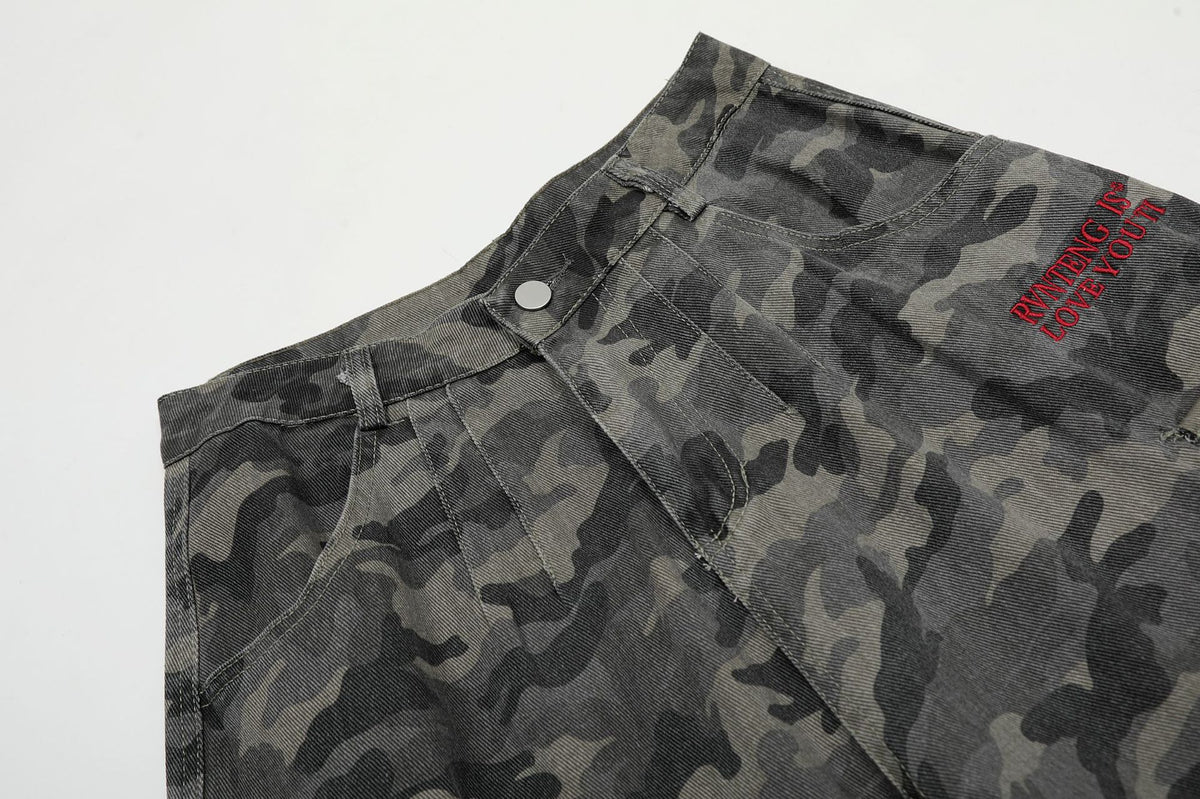 Washed camouflage cargo shorts