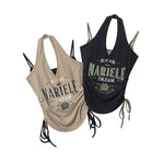 Retro halterneck drawstring sleeveless vest (women's)