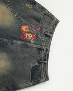 Fake two-piece patchwork cropped jeans