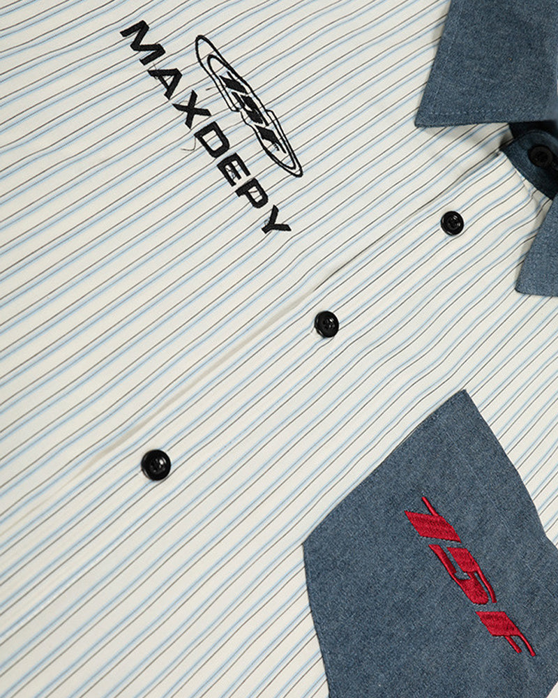 豎條紋短袖襯衫