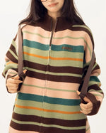striped stand collar cardigan sweater