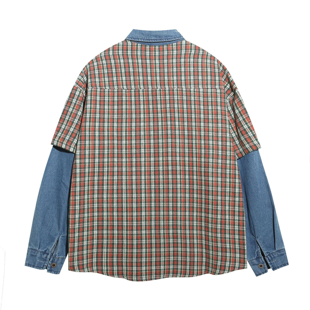 Retro fake two piece patchwork shirt