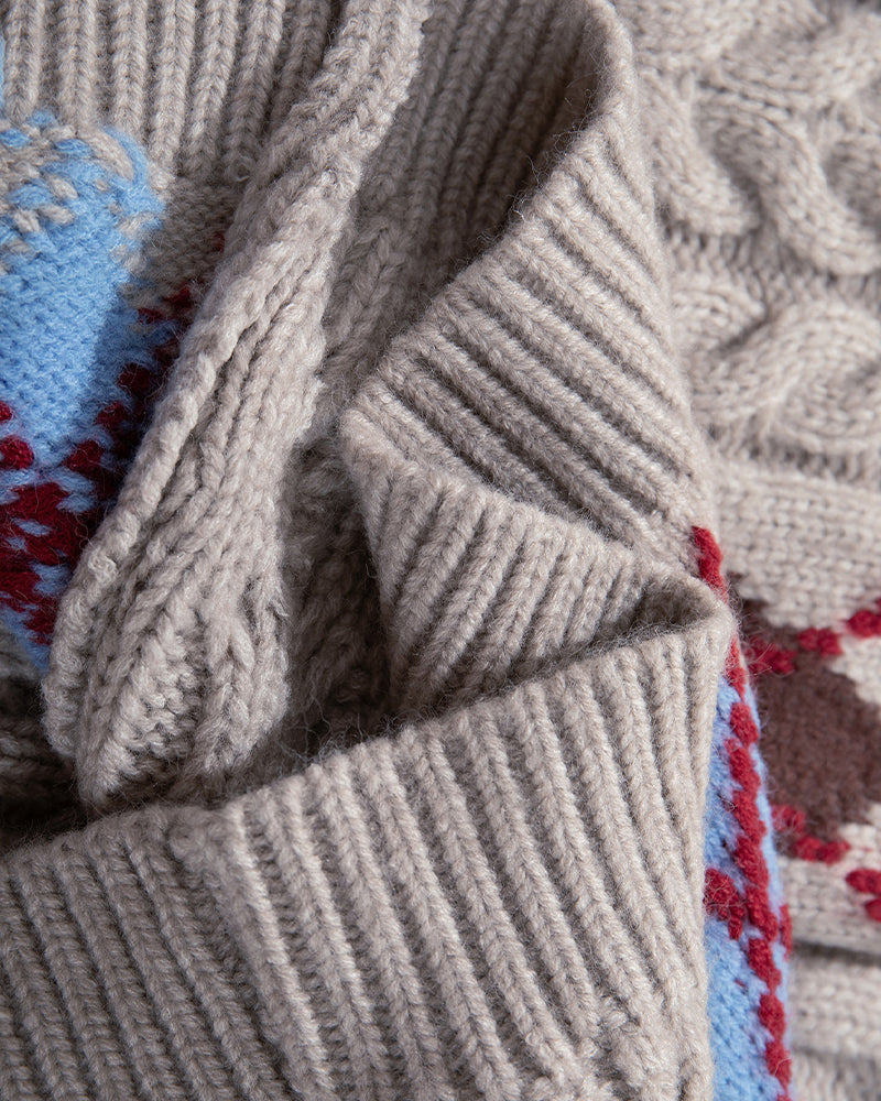 菱形格麻花辮套頭毛衣