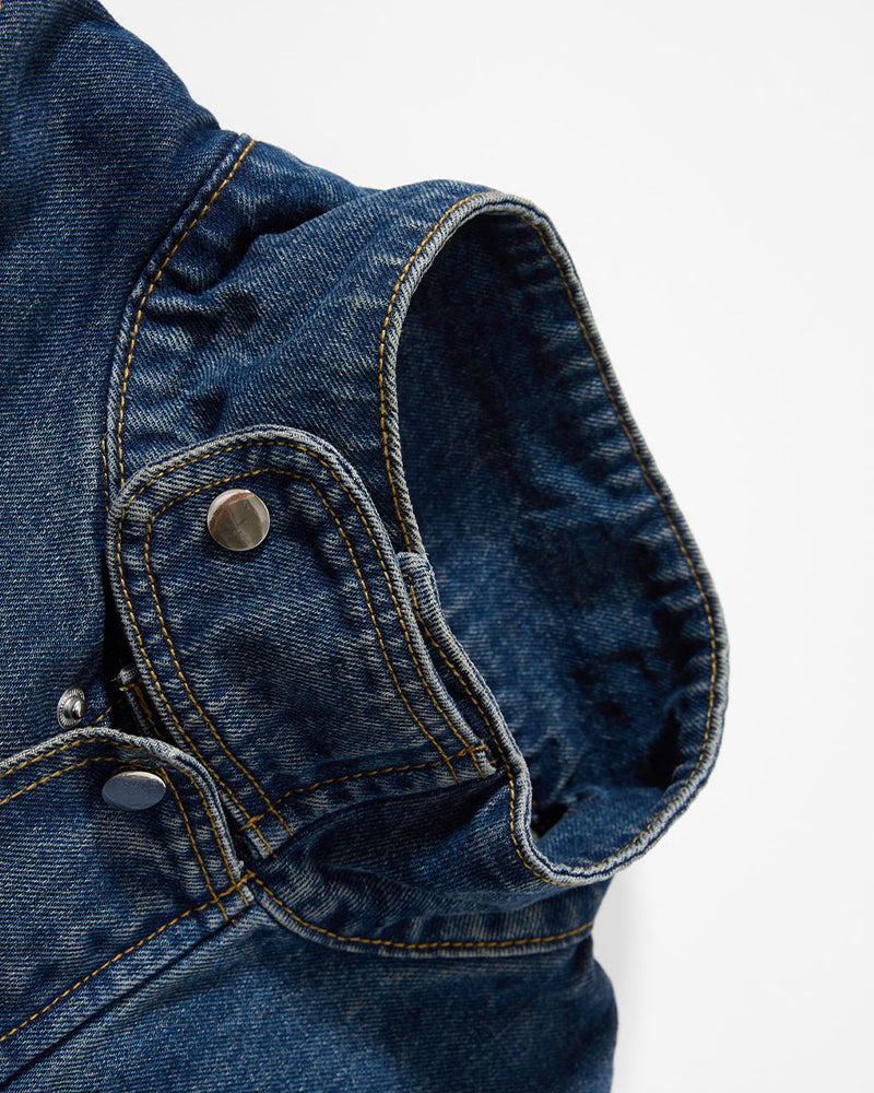 Washed stand-up collar denim jacket