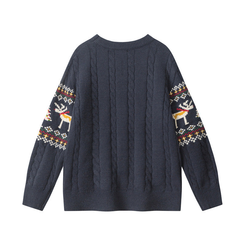 Retro crew neck knitted sweater