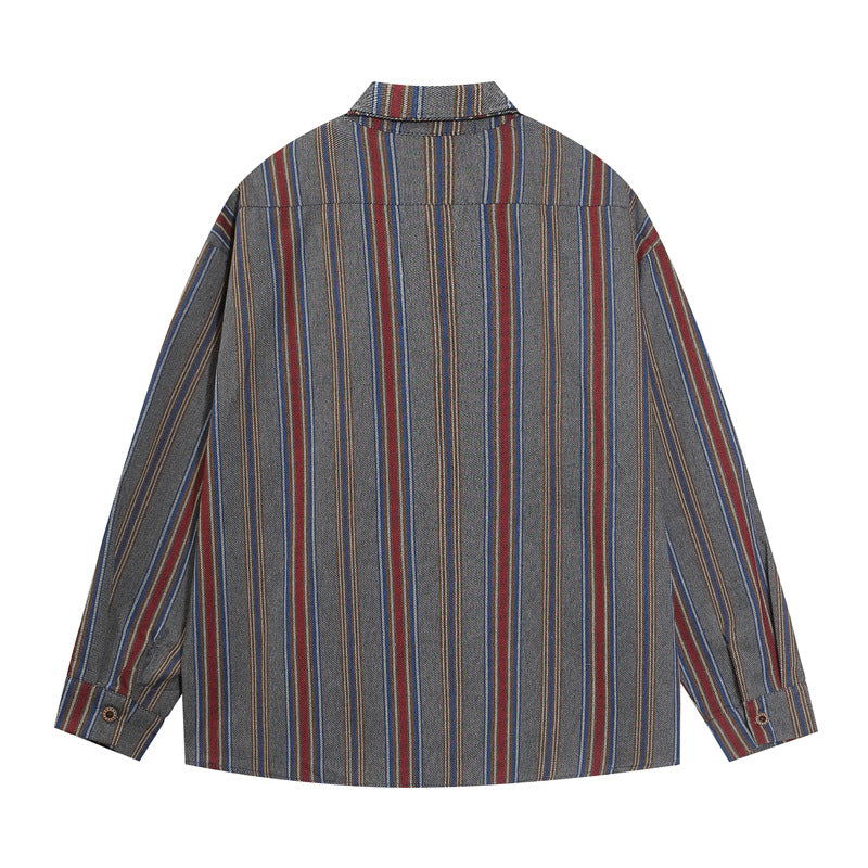 Retro fun cartoon embroidered striped shirt