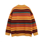 striped stand collar cardigan sweater