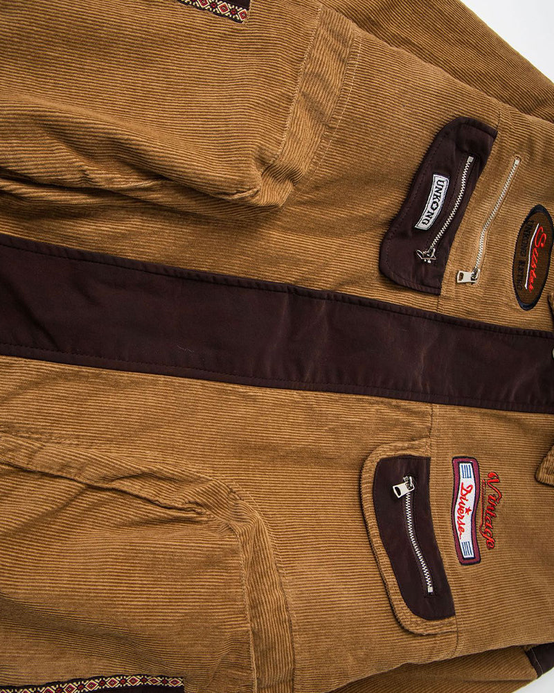 Retro color-blocked lapel coat