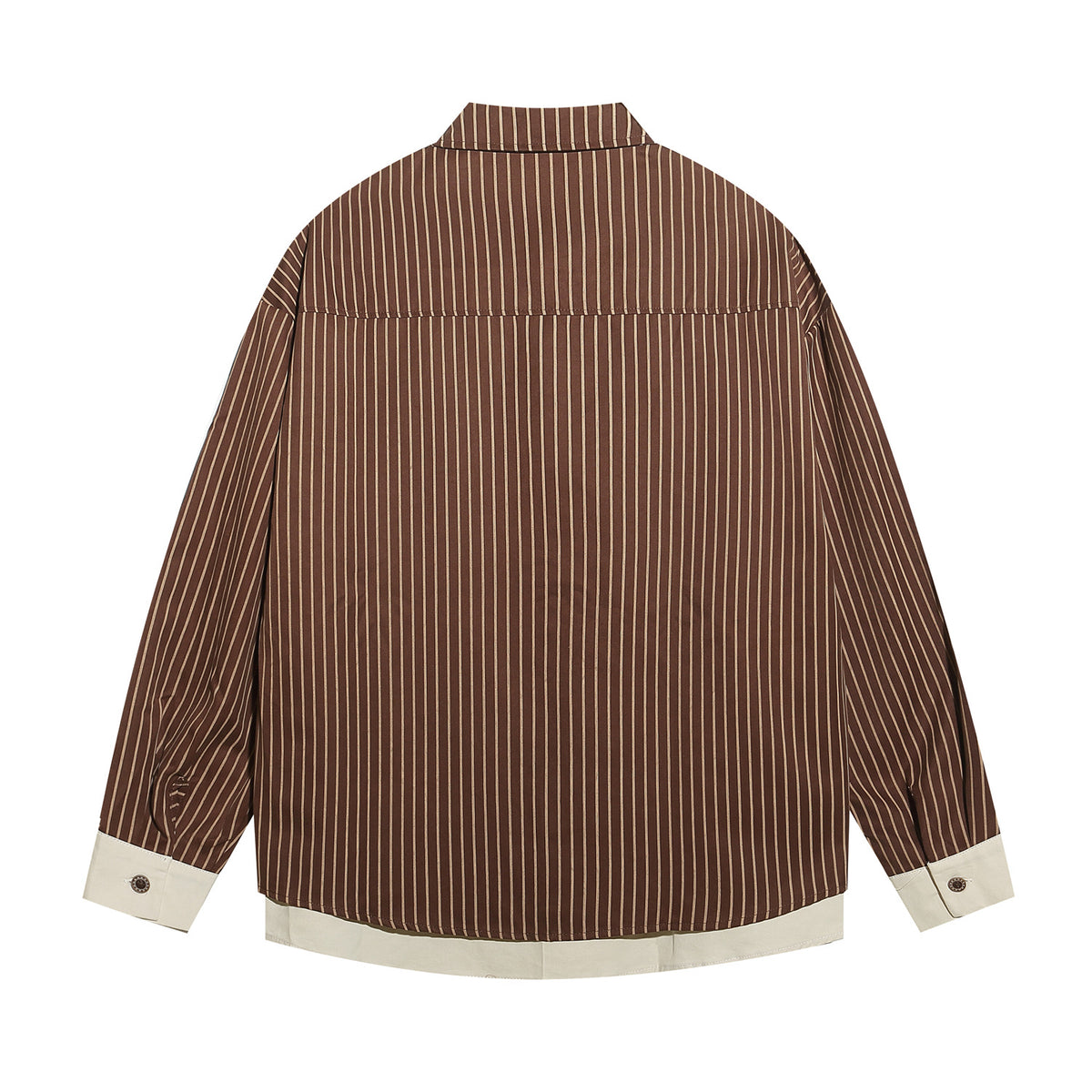 Retro contrast striped fake two-piece shirt