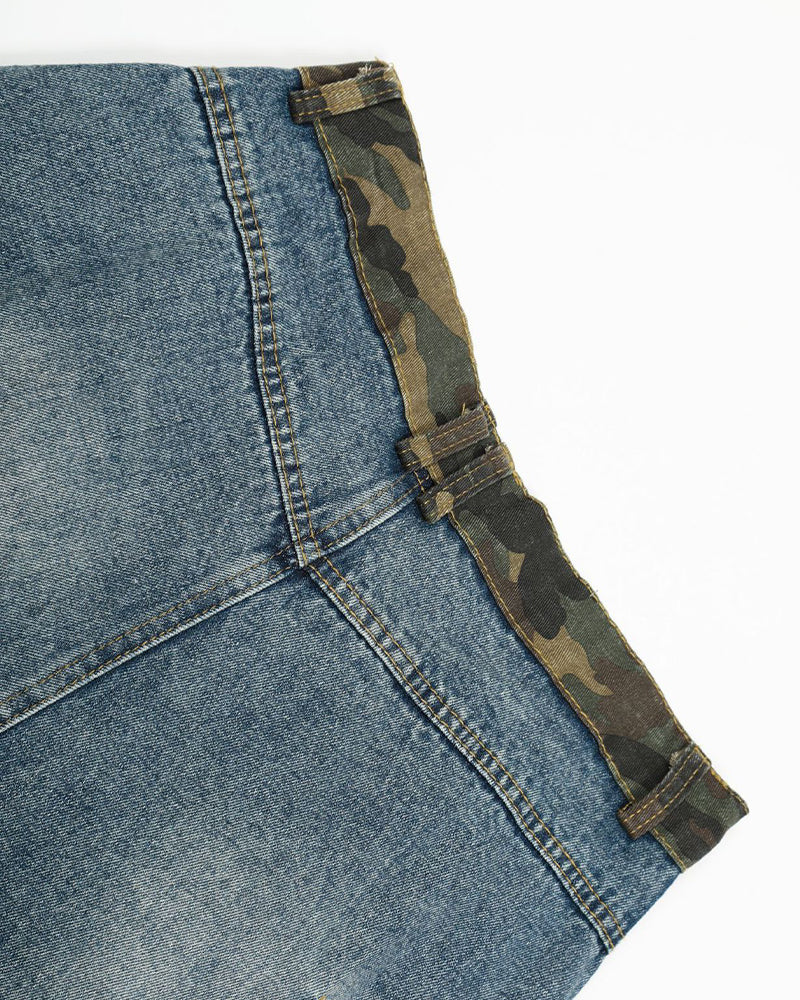 Washed denim shorts