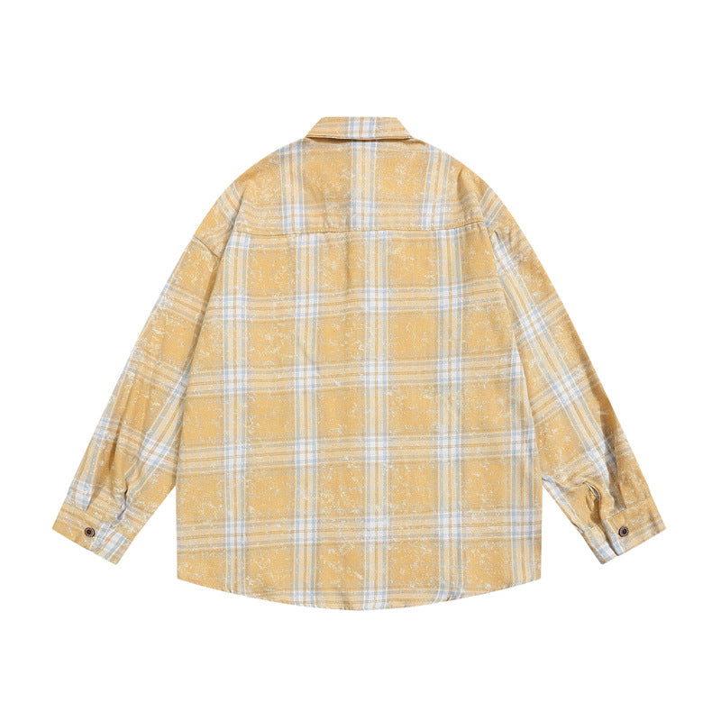 Retro fun cartoon embroidered plaid shirt