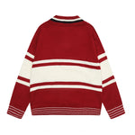 Patchwork contrast color polo sweater