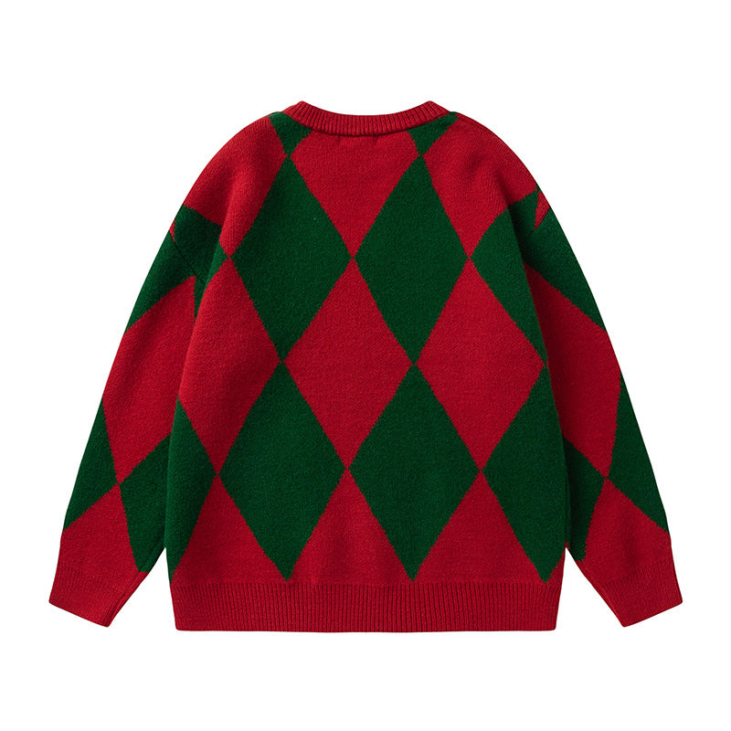 Argyle Christmas Embroidered Sweater