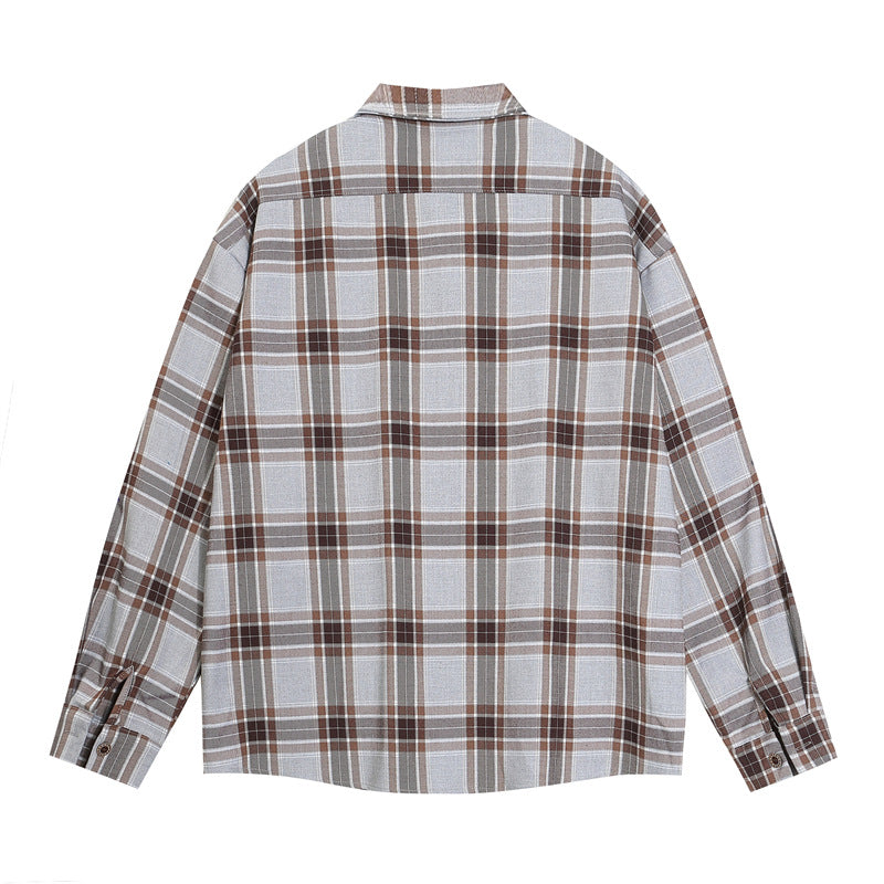 Fun cartoon embroidered plaid shirt