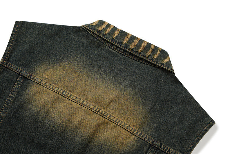 Vintage lapel fringed raw edge vest