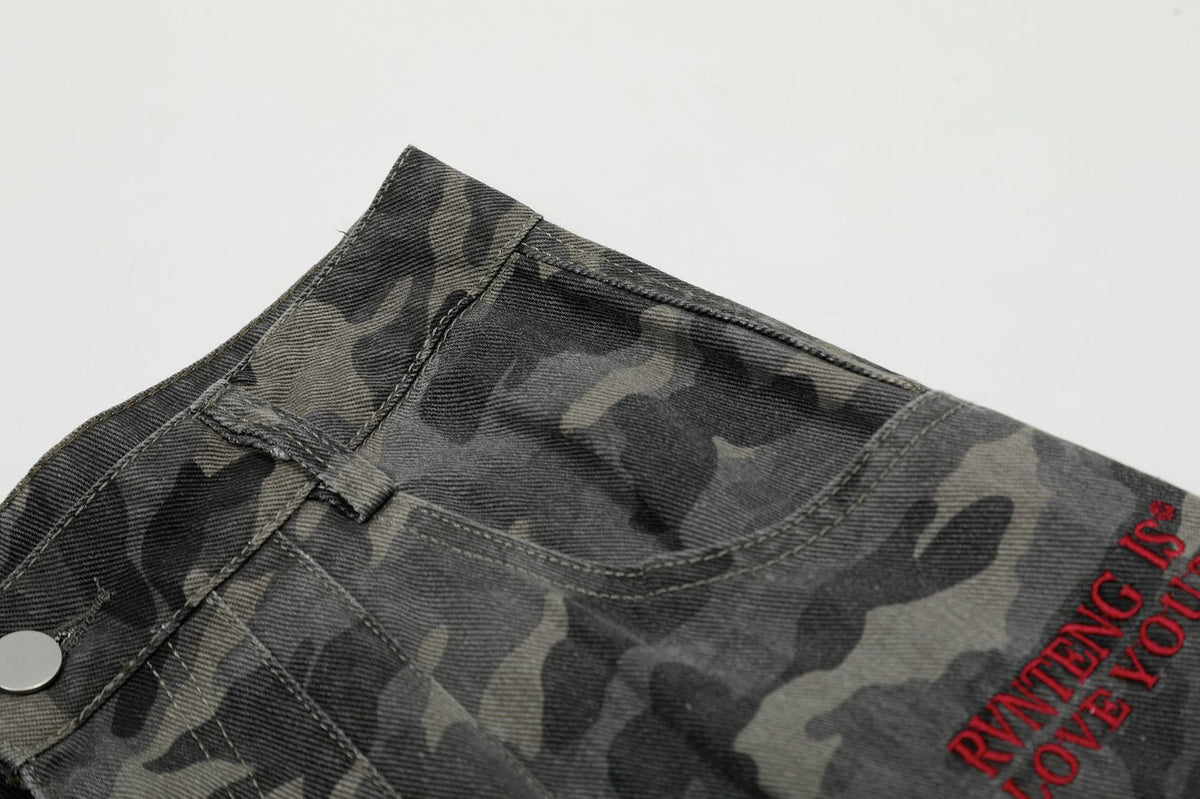 Washed camouflage cargo shorts