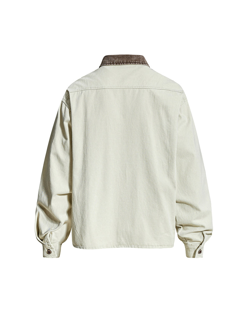 Color-blocked distressed long-sleeved shirt