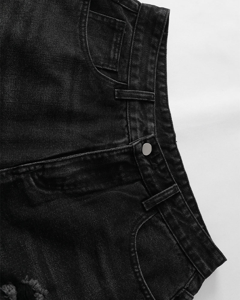 Contrast denim shorts
