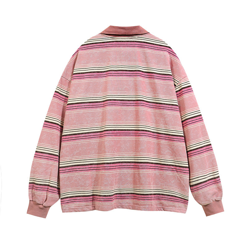 Retro letter embroidered striped long-sleeved sweatshirt