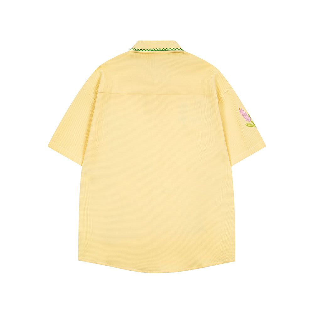 植物刺綉短袖襯衫