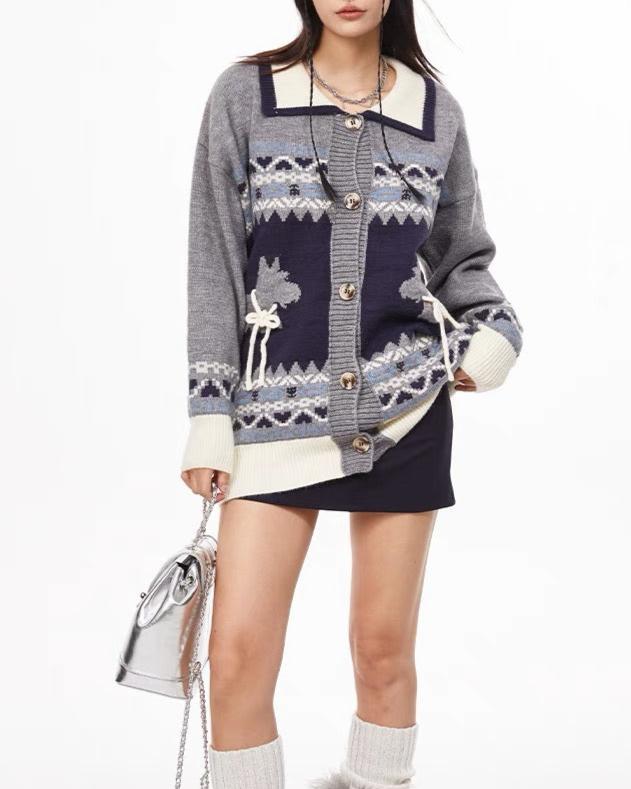 Christmas jacquard contrast sweater jacket