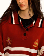 Patchwork contrast color polo sweater