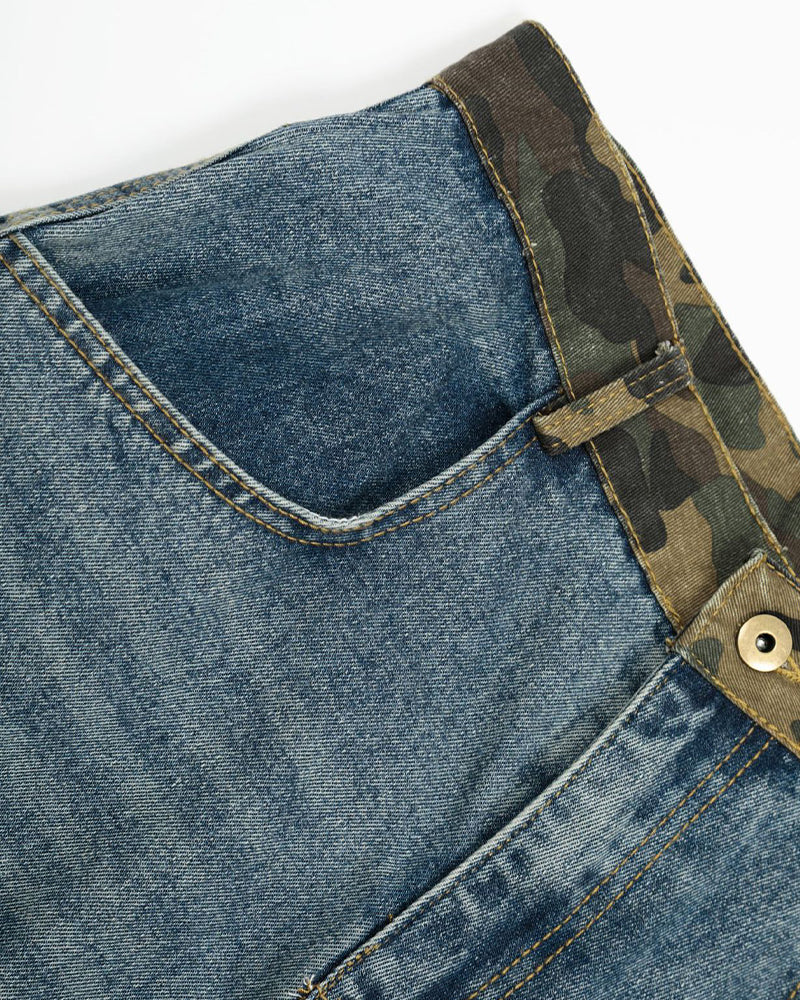 Washed denim shorts
