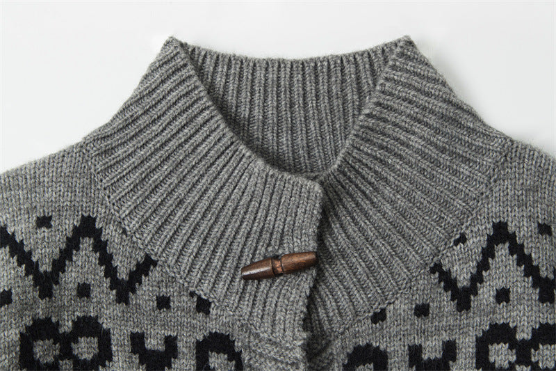 Retro horn button sweater jacket