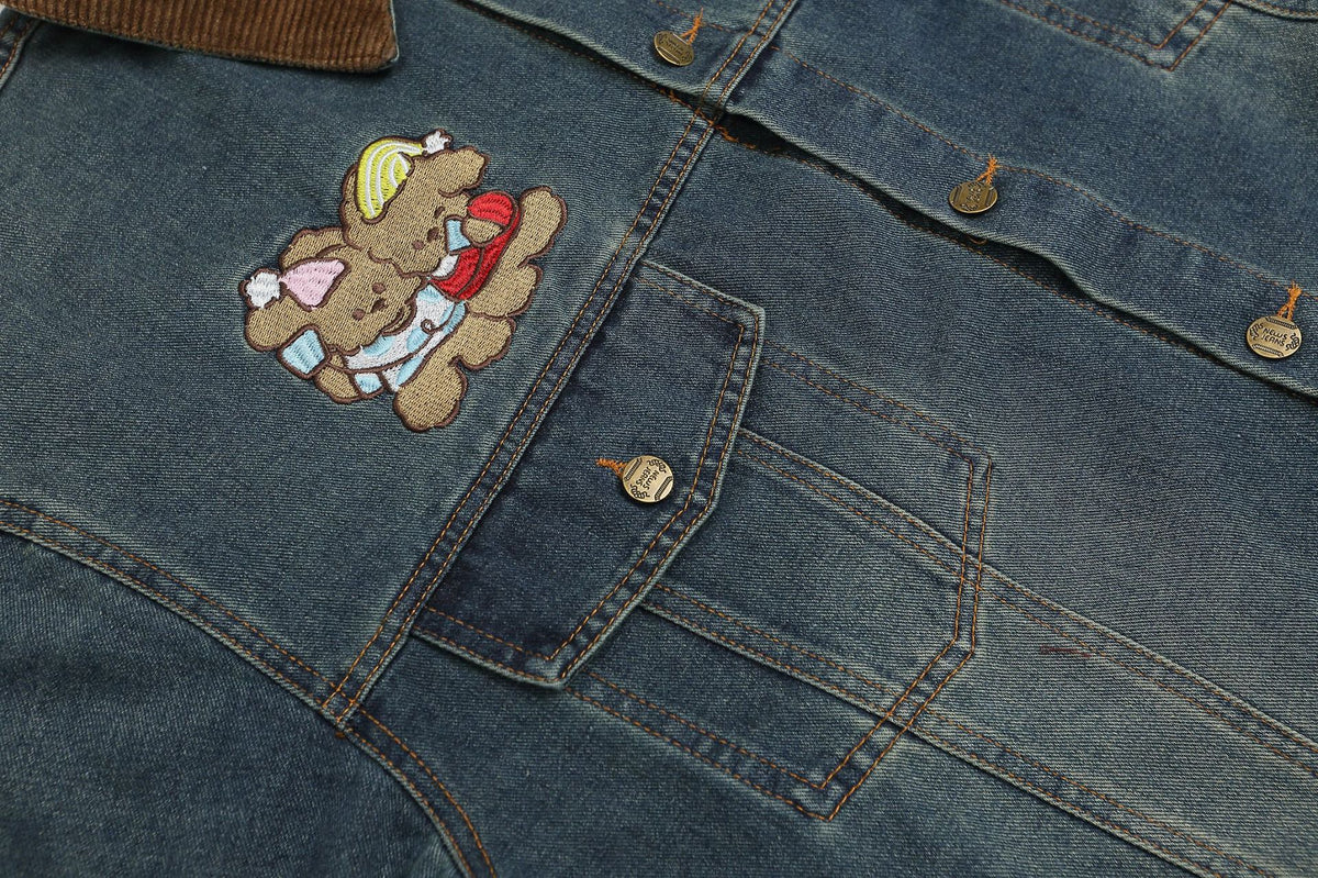 retro cartoon embroidered denim jacket