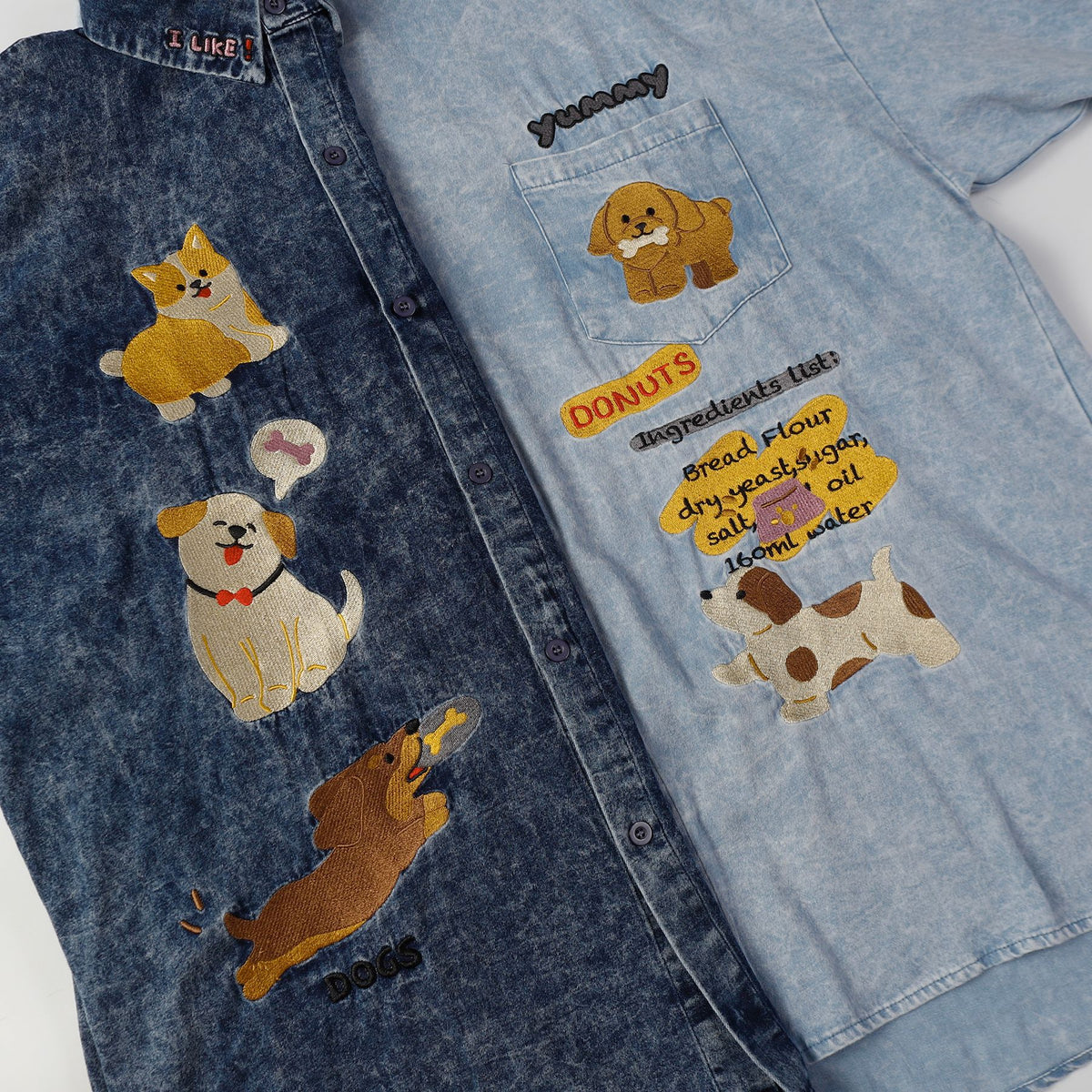 Fun cartoon embroidered denim shirt