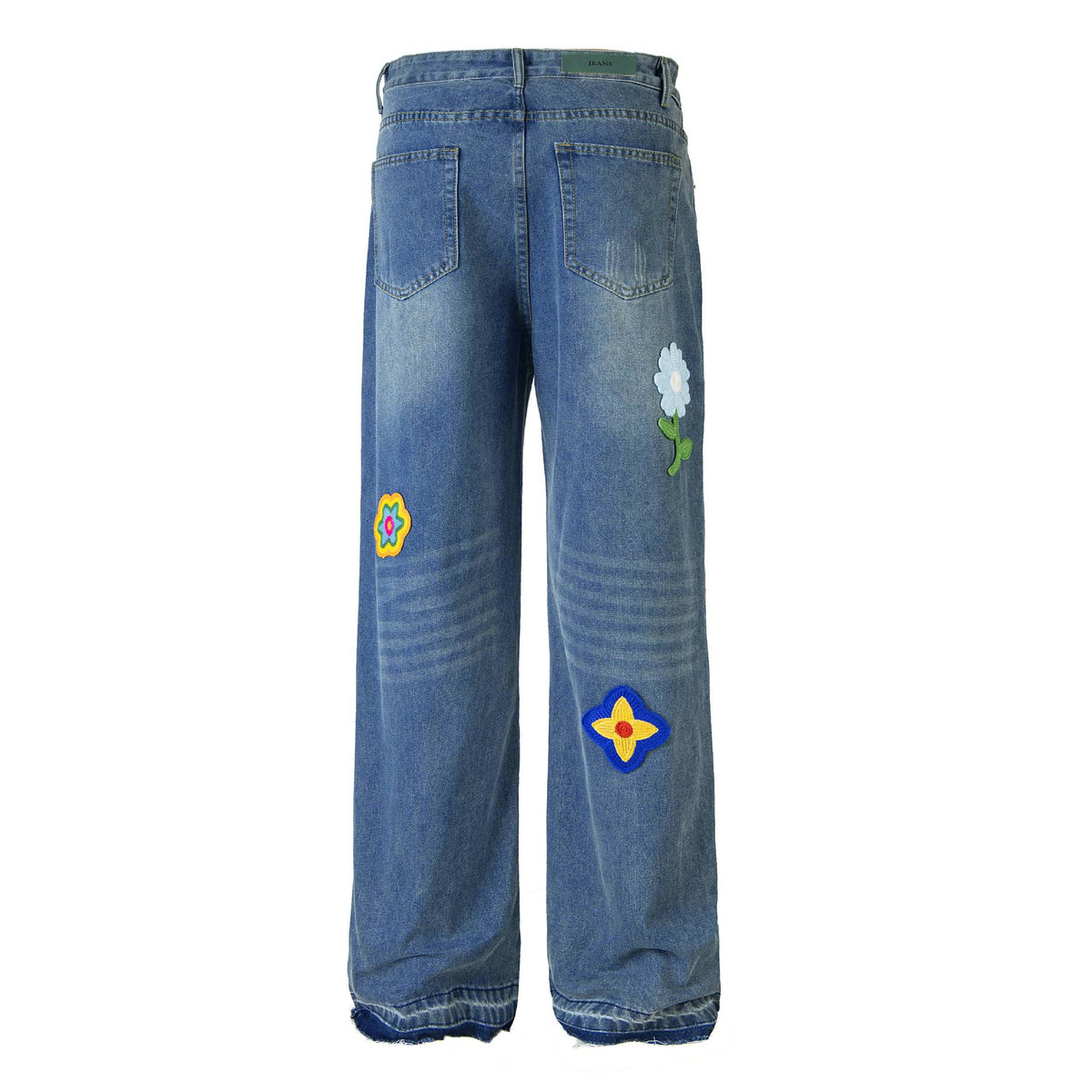 Retro creative embroidered straight denim trousers